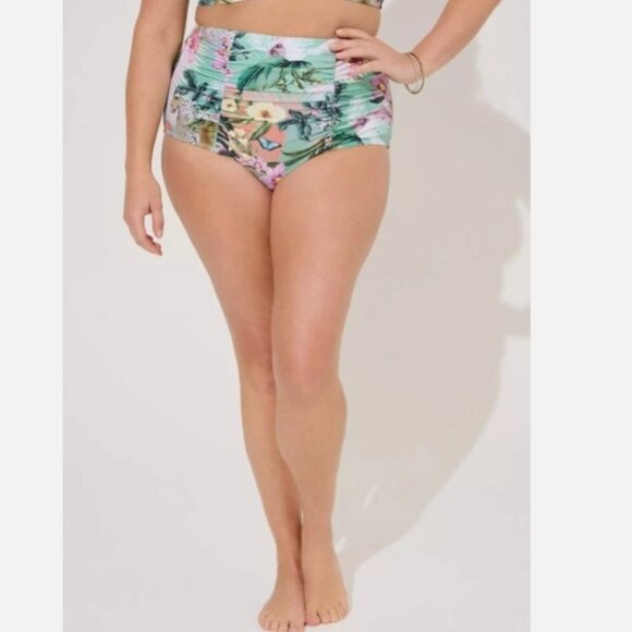 NEW 6X TORRID SWIM SET Wireless Xo Bikini Top & High Rise Ruched Bottom Tropical - Picture 3 of 6
